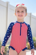 Long Sleeve Rash Guard with Front Zipper | Stars & Stripes Party