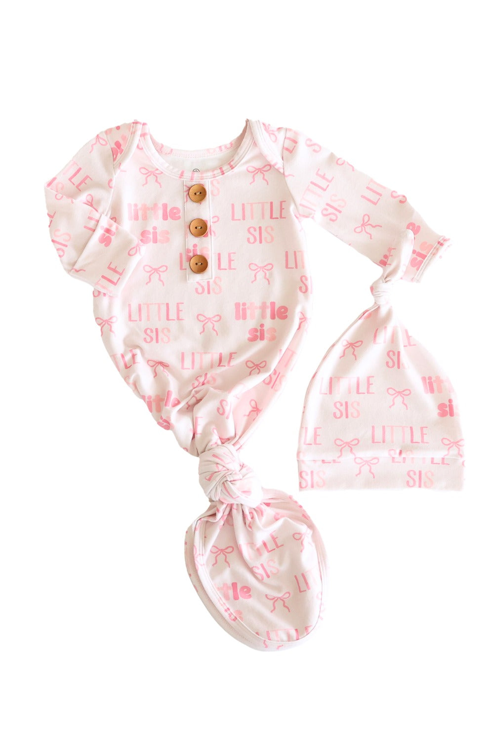 Newborn Baby Knot Gown & Hat Set | Little Sis