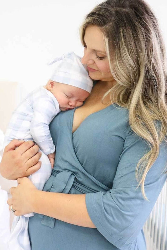Solid Dusty Blue Bamboo Knit Maternity Robe