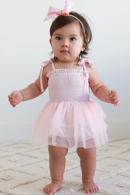 Smocked Tutu Bodysuit | Blush