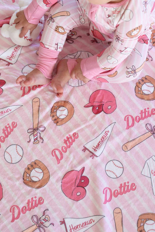 Ballpark Babes Personalized Kids Blanket