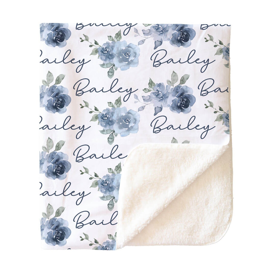 Bailey's Blue Floral Personalized Toddler Blanket