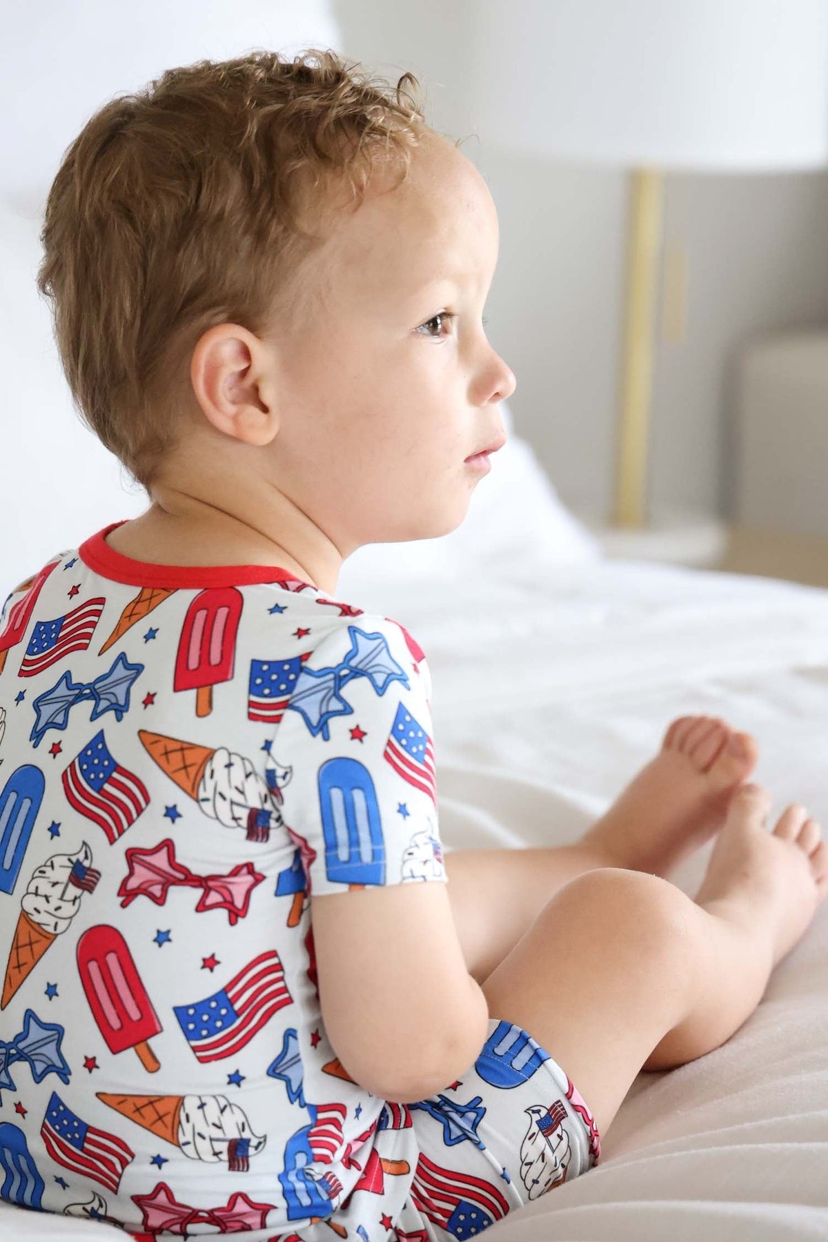 Two Piece Short Pajama Set | Red, White & Cool