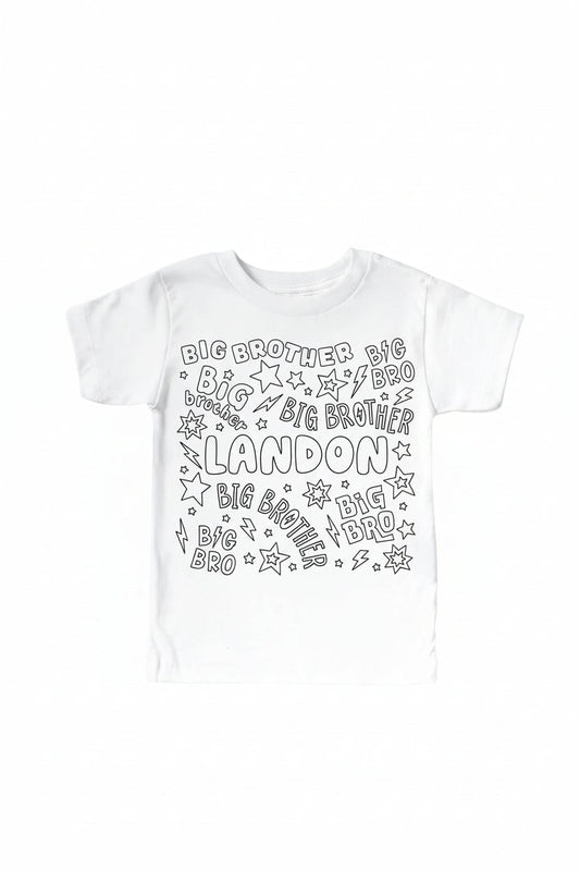 Colorable Big Bro Personalized Kids Graphic Tee | White
