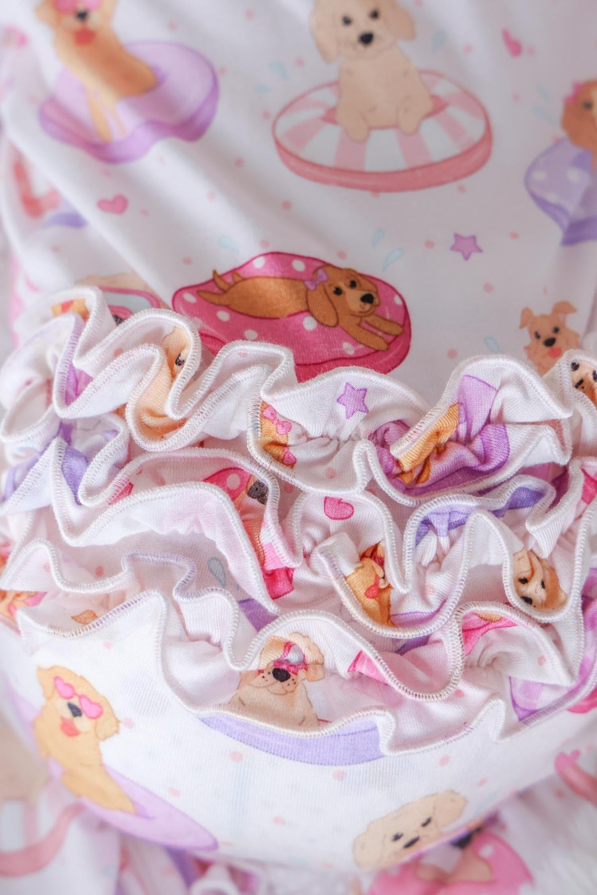 Ruffle Zipper Footie | Poolside Pups Pink