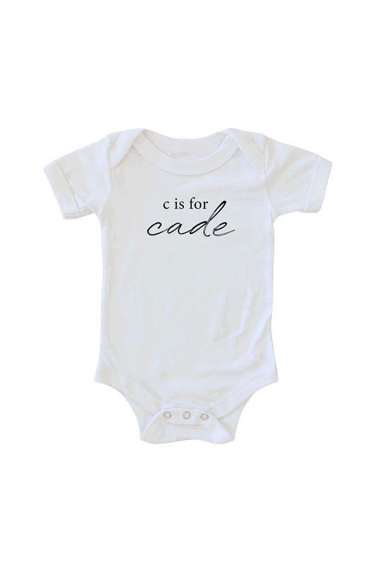 Personalized My Name Starts With Graphic Bodysuit | White