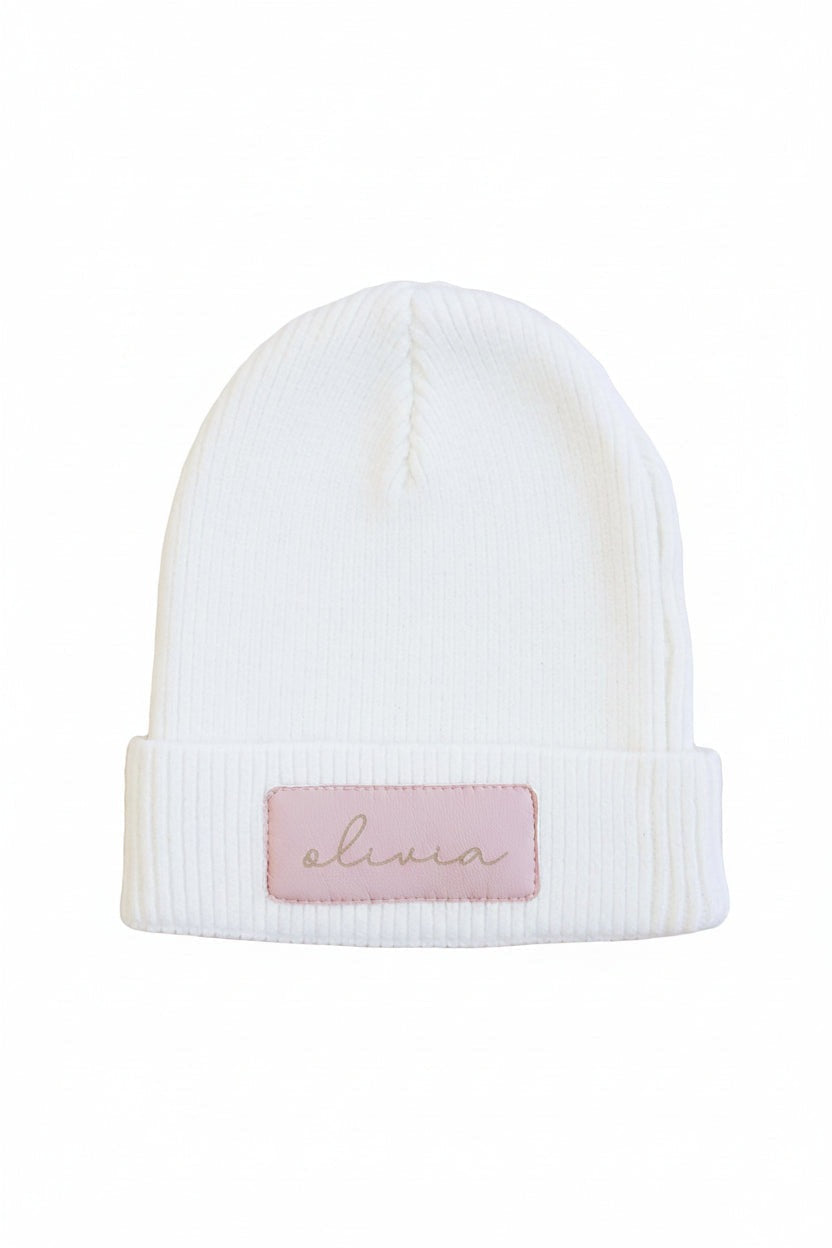 Personalized Leather Patch Beanie | All Colors