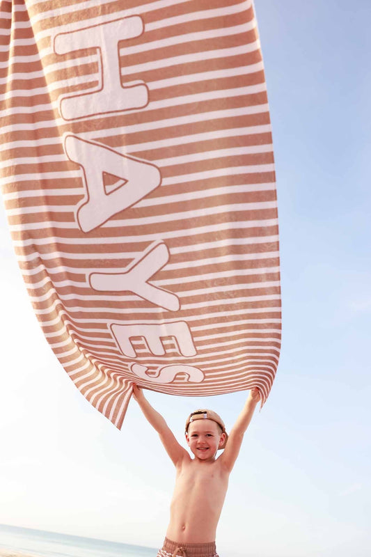 Sandy Stripes Personalized Kids Beach Towel | Striped