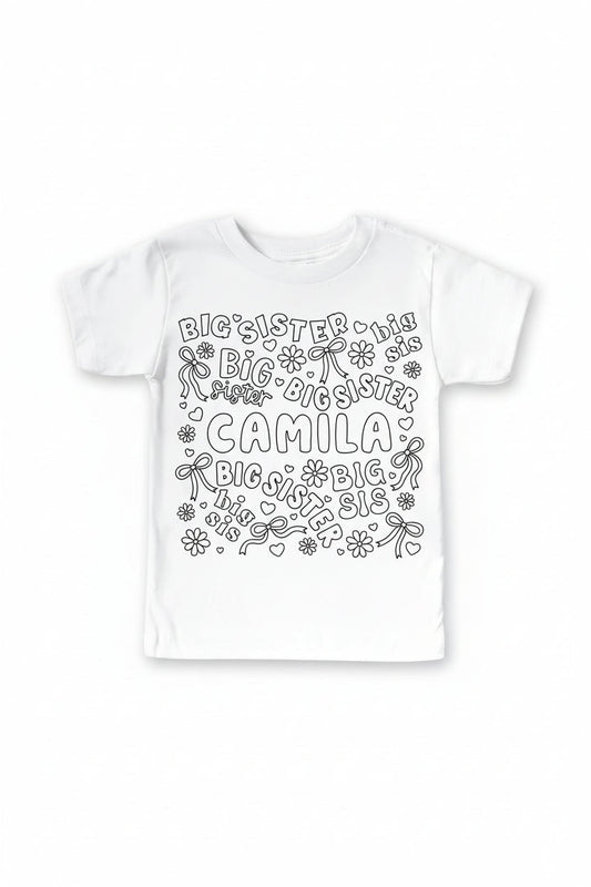 Colorable Big Sis Personalized Kids Graphic Tee | White