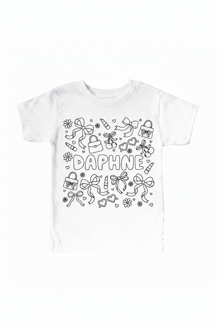 Colorable Material Girl Personalized Kids Graphic Tee | White