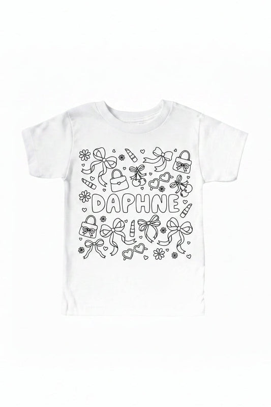 Colorable Material Girl Personalized Kids Graphic Tee | White