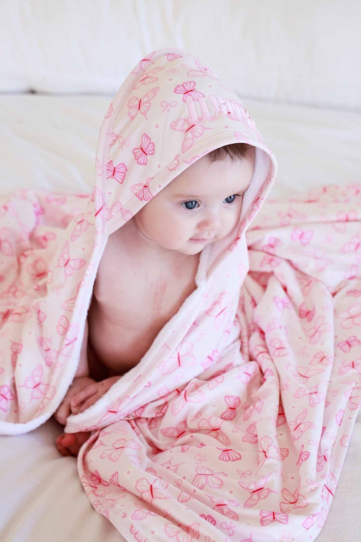 Embroidered Bamboo Hooded Towel | Blooming Butterflies