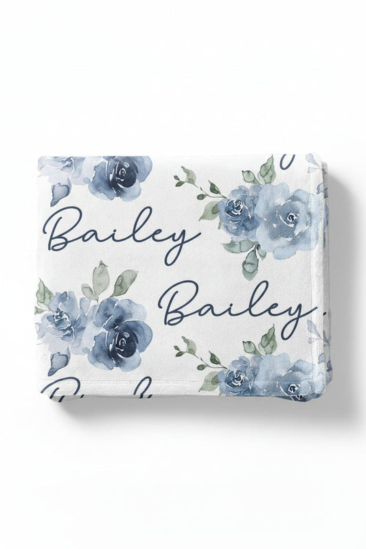 Bailey's Blue Floral Personalized Toddler Blanket