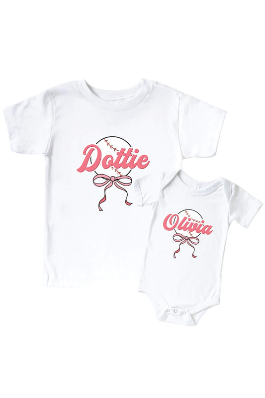 Personalized Ballpark Babes Graphic Bodysuit & Kids Tee | White