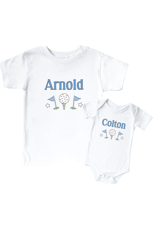 Personalized Caddie Crew Blue Graphic Bodysuit & Kids Tee | White