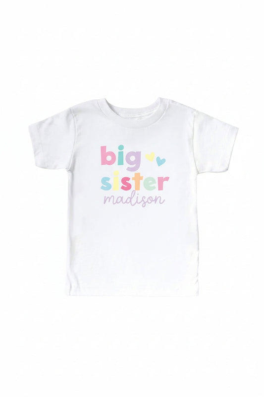 Personalized Big Sibling Kids Graphic Tee | White