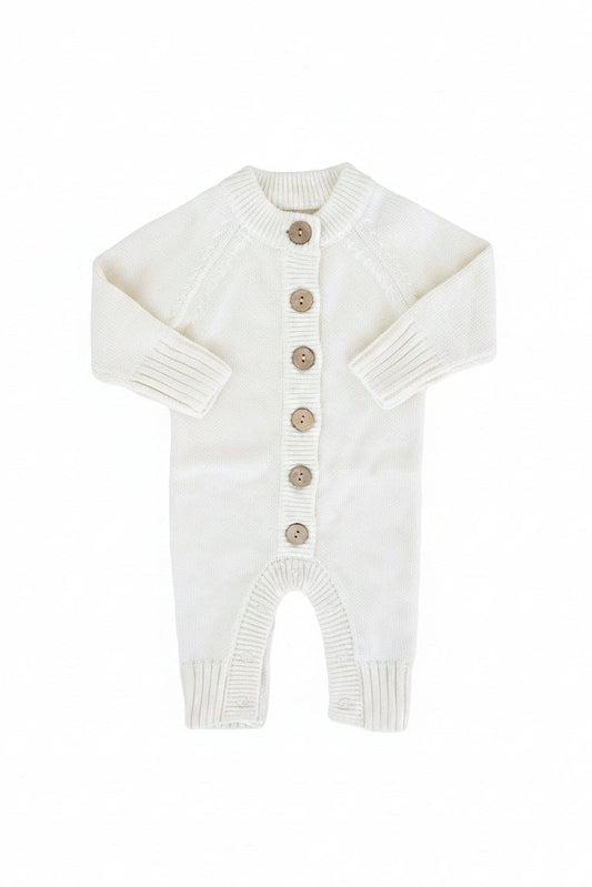 Knit Sweater Button Romper | Ivory
