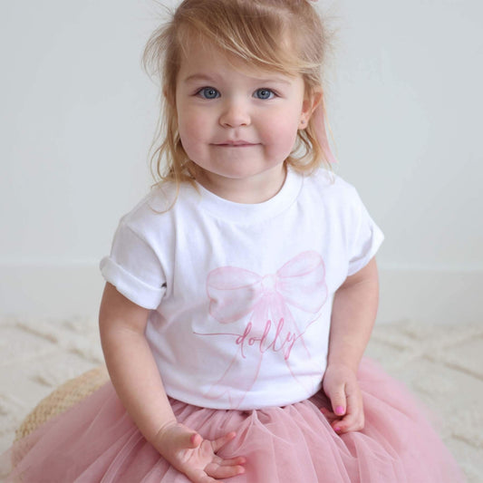 Personalized Bow Kids Graphic Tee | White