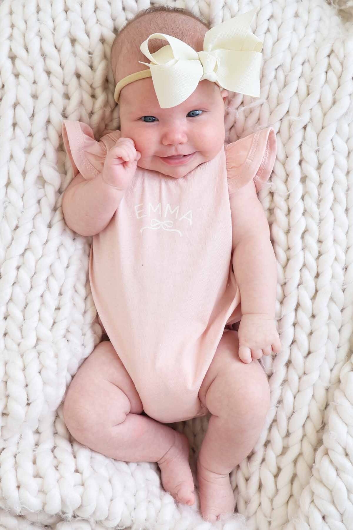 Personalized Ruffle Sleeve Bubble Romper | Pretty in Pink
