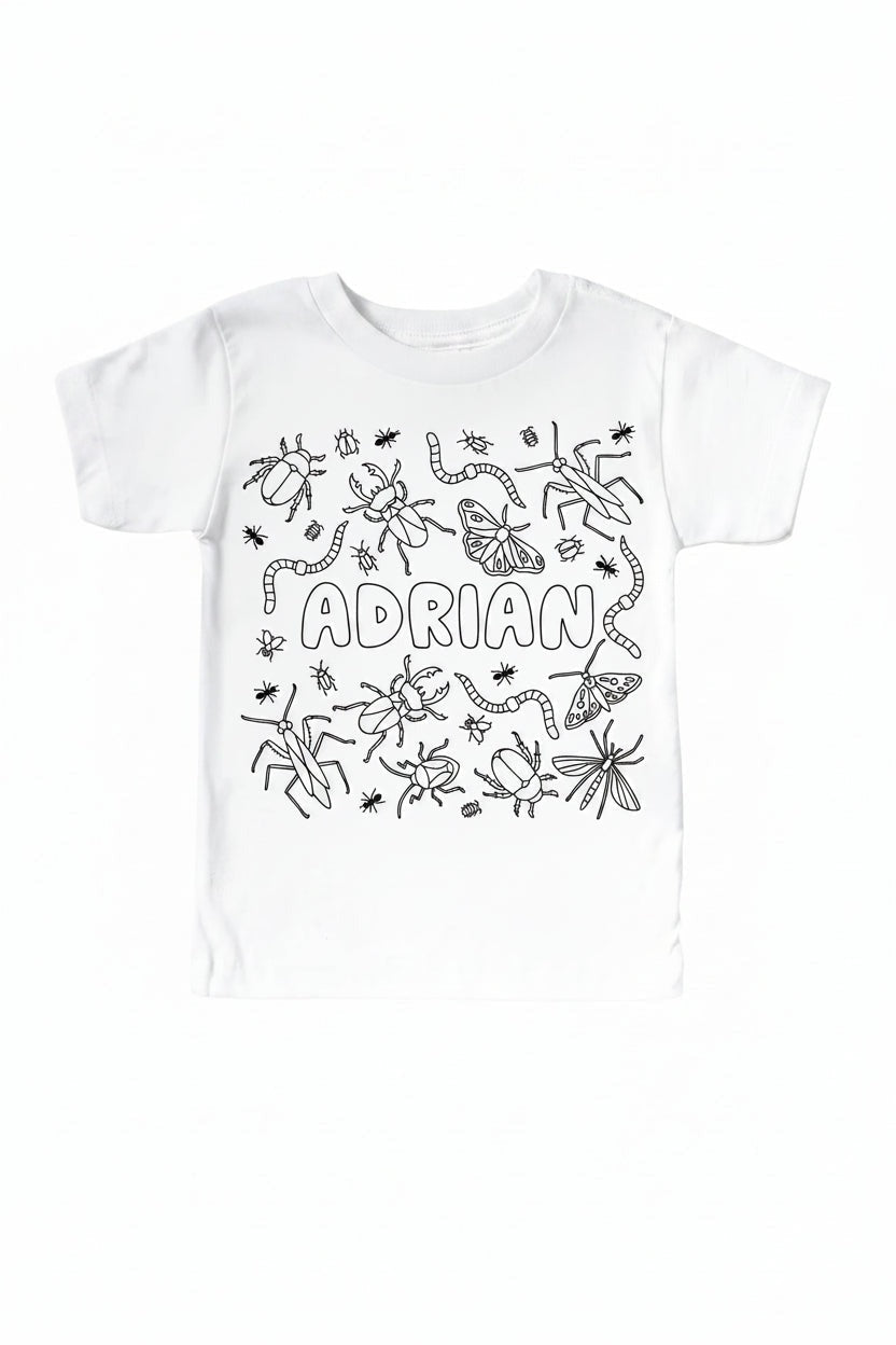 Colorable Doodle Bugs Personalized Kids Graphic Tee | White