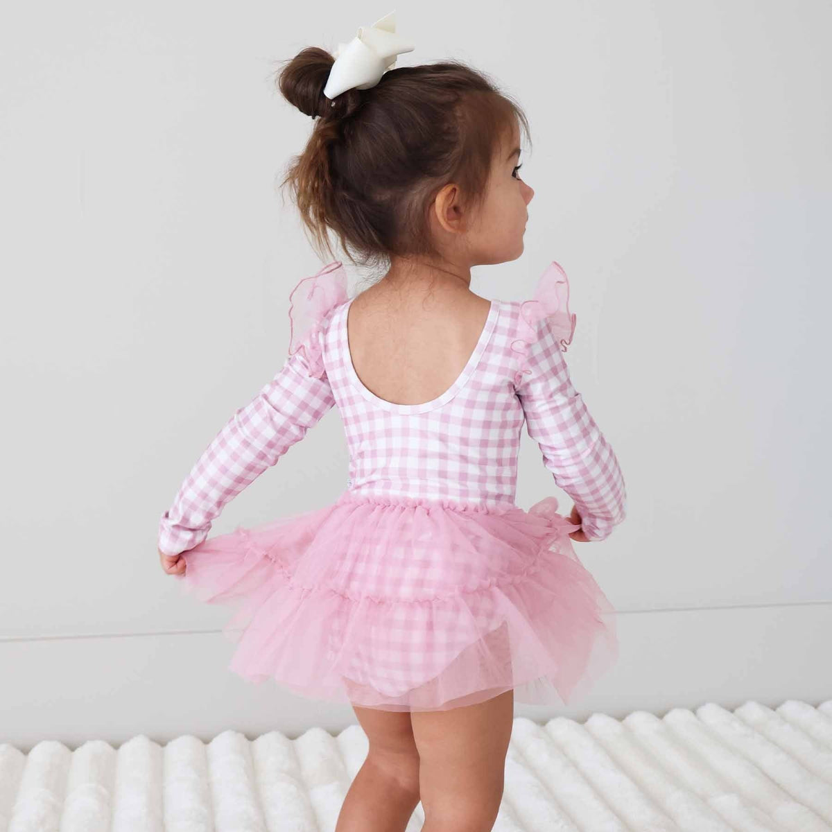 Long Sleeve Ruffle Skirt Leotard | Girly Gingham