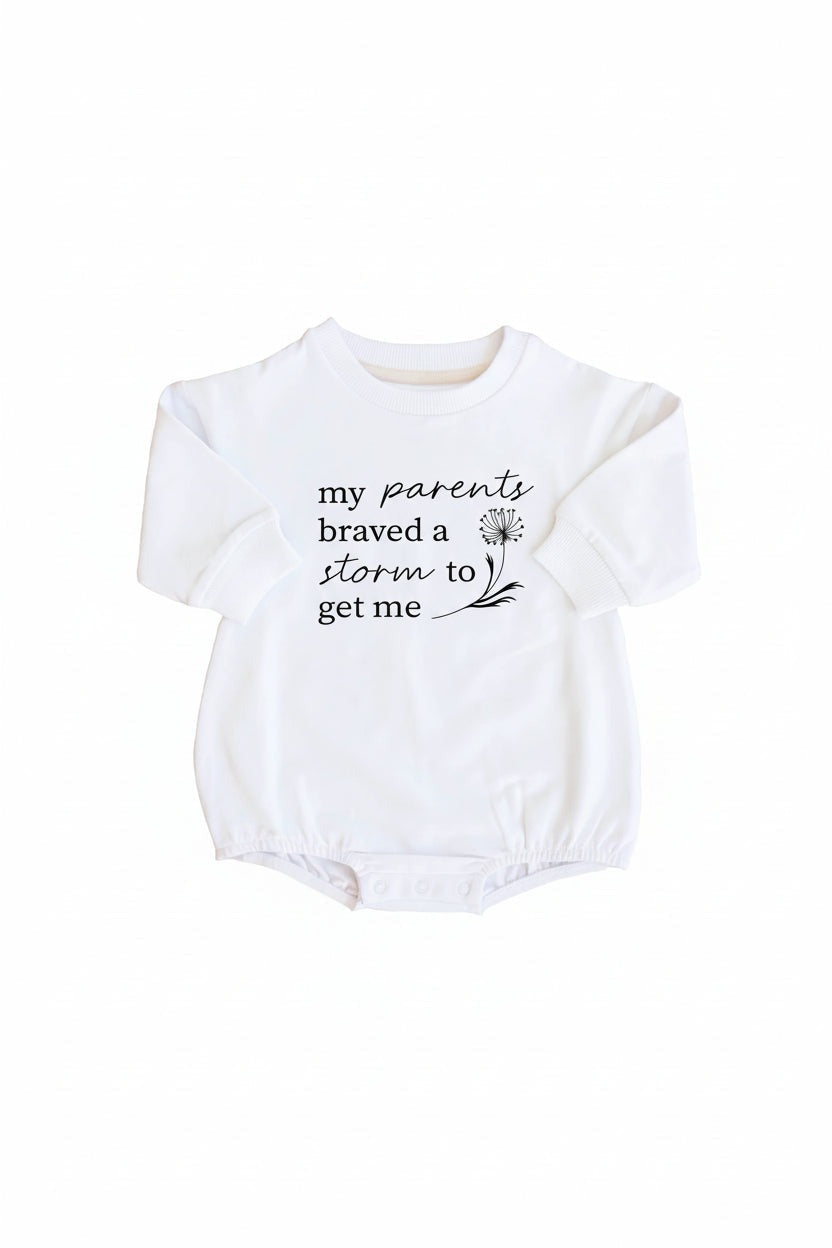 Braved The Storm Graphic Sweatshirt Bubble Romper | White
