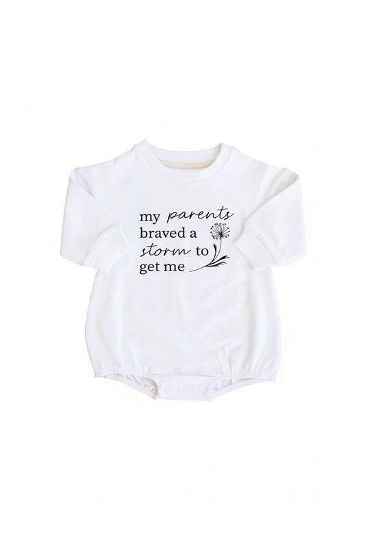 Braved The Storm Graphic Sweatshirt Bubble Romper | White