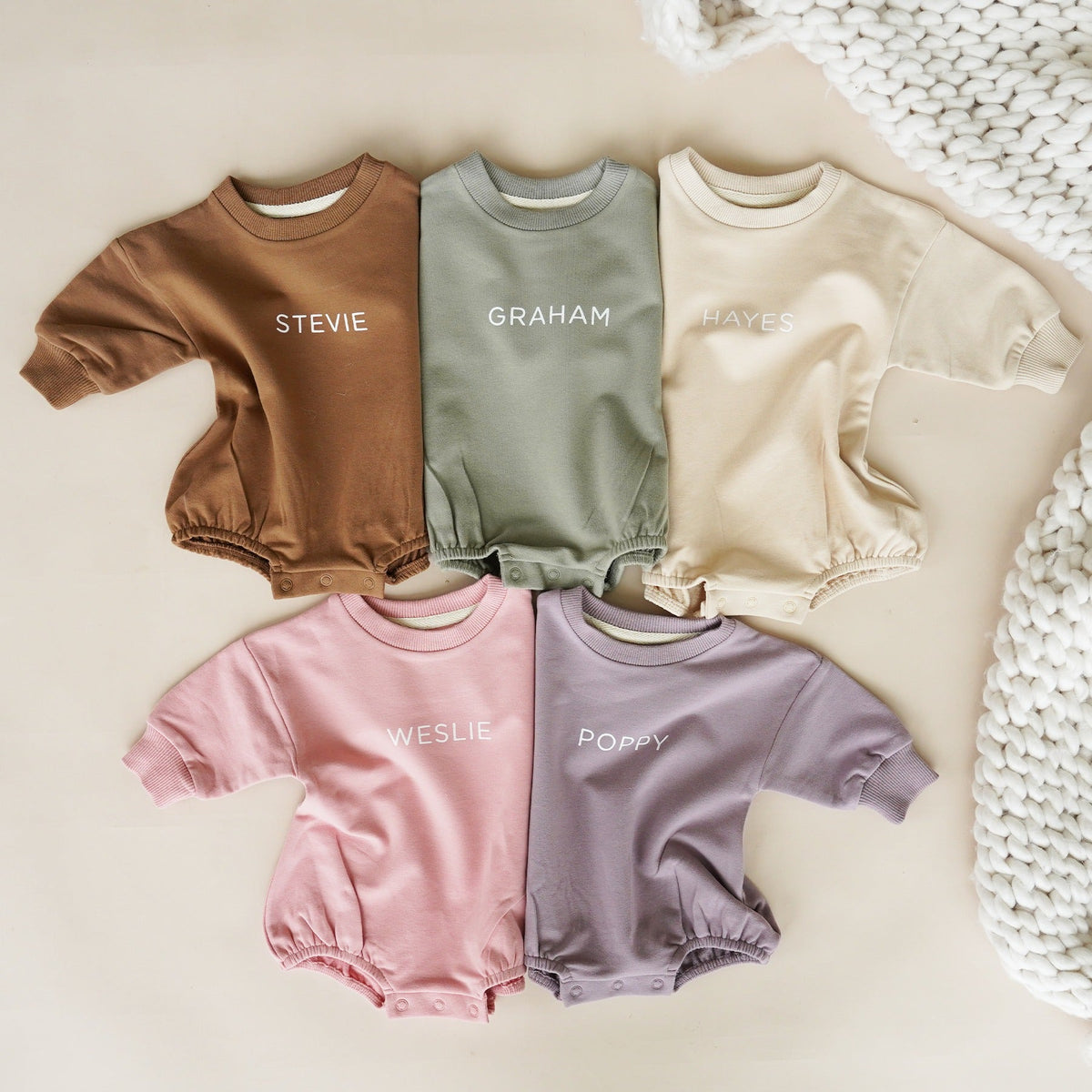 Personalized Sweatshirt Bubble Romper | Solid