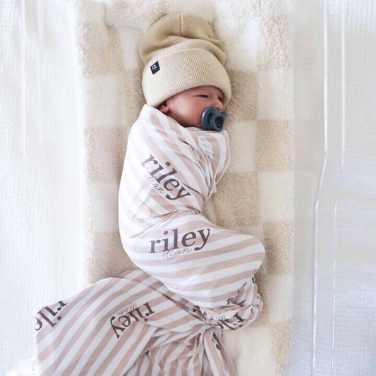 Latte Stripes Personalized Swaddle Blanket