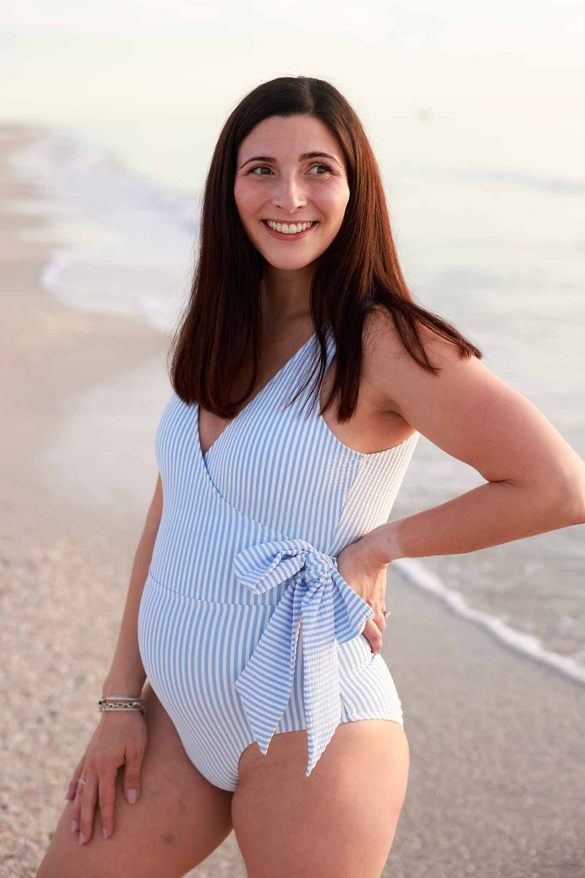 Women's Criss Cross One-Piece Swimsuit | Seersucker Blue