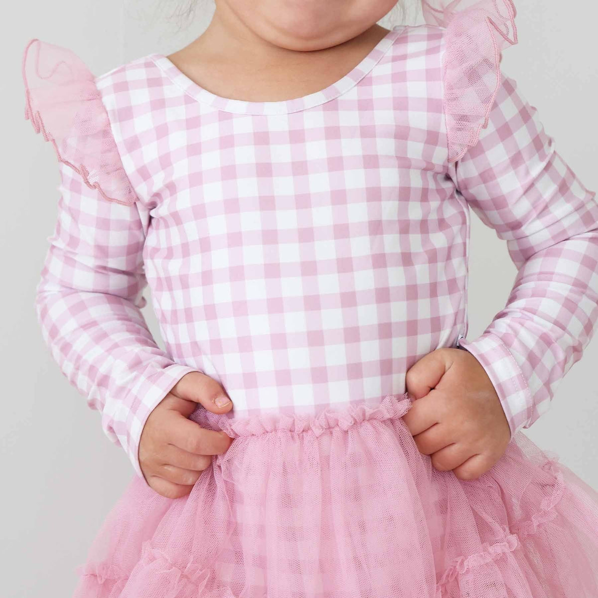 Long Sleeve Ruffle Skirt Leotard | Girly Gingham