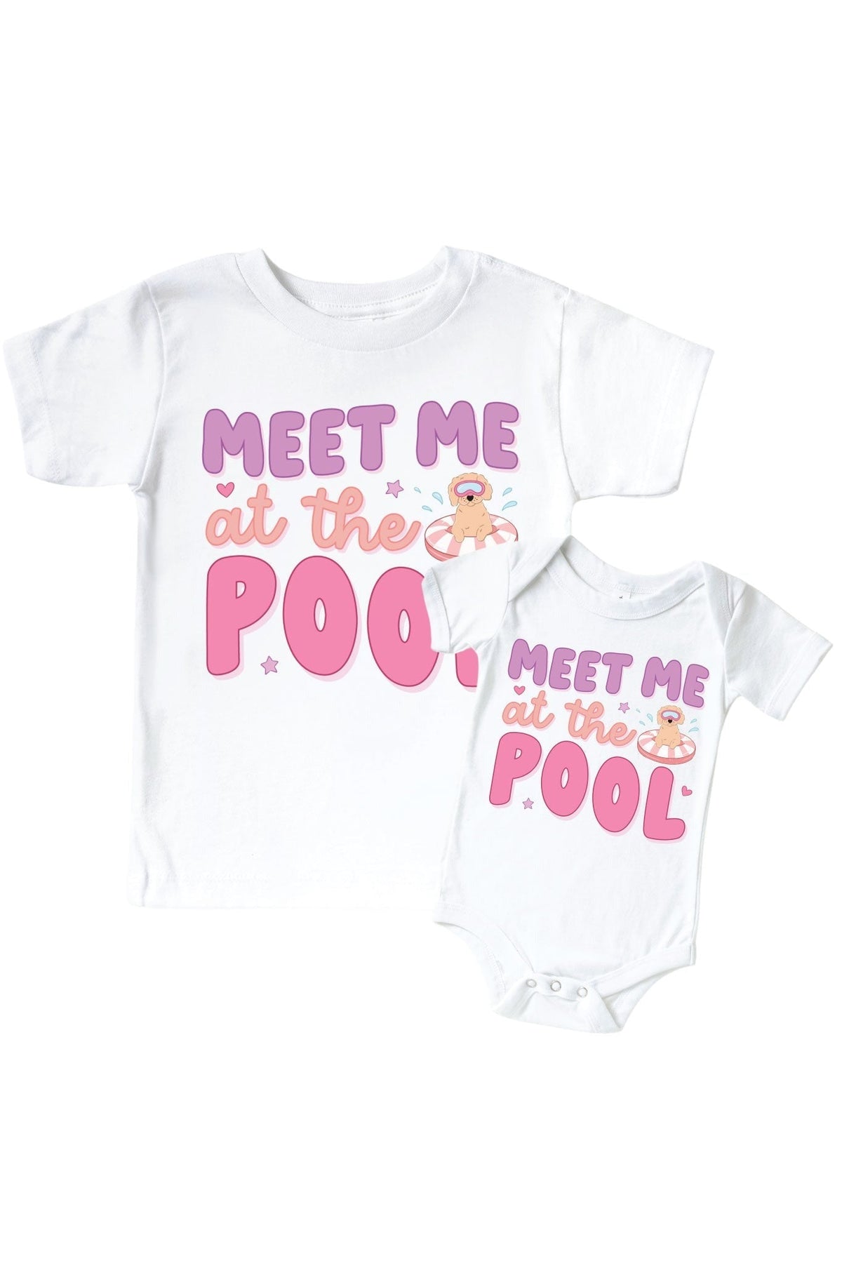 Pool Time Pink Graphic Bodysuit & Kids Tee | White
