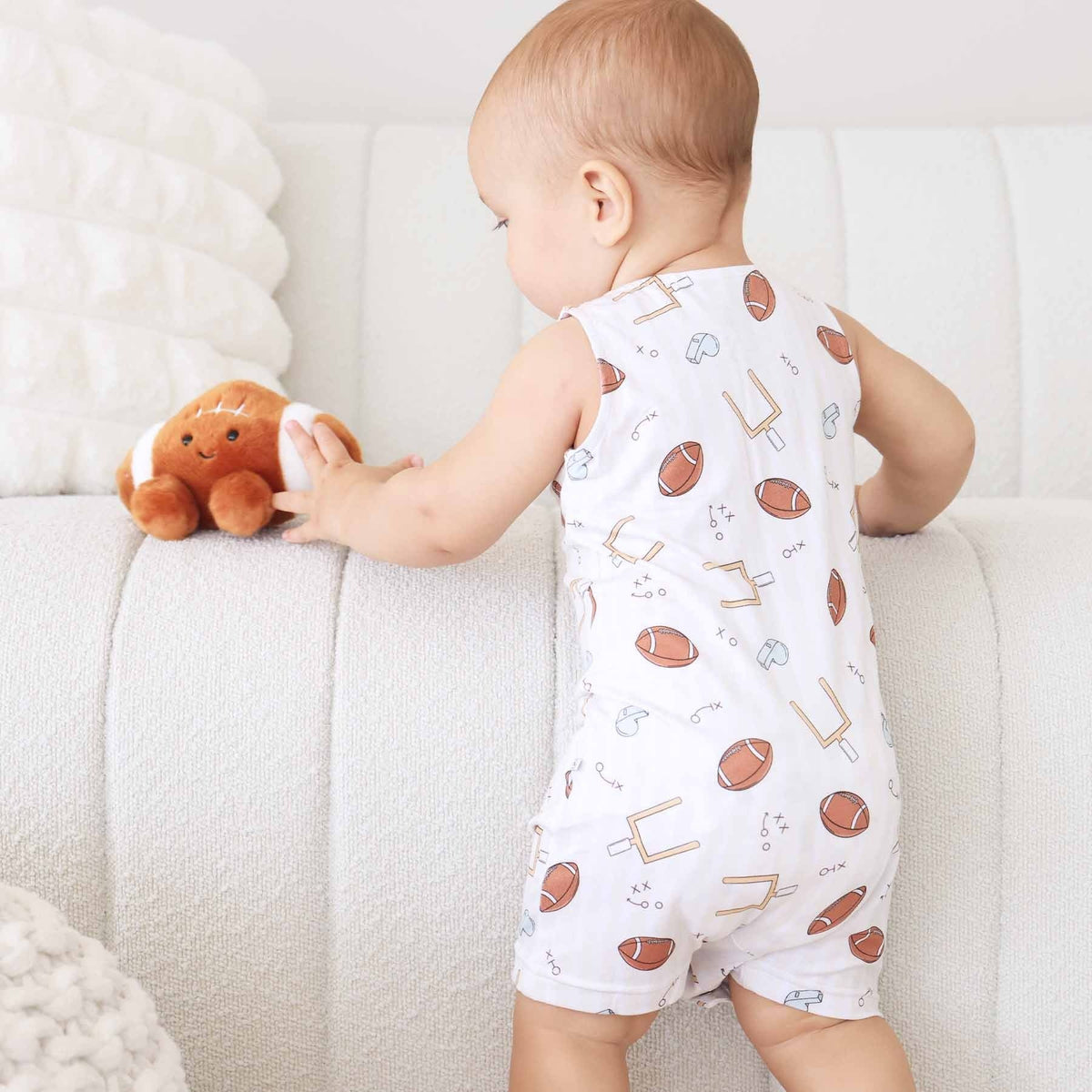 Sleeveless Snap Romper | Tiny Touchdowns Neutral