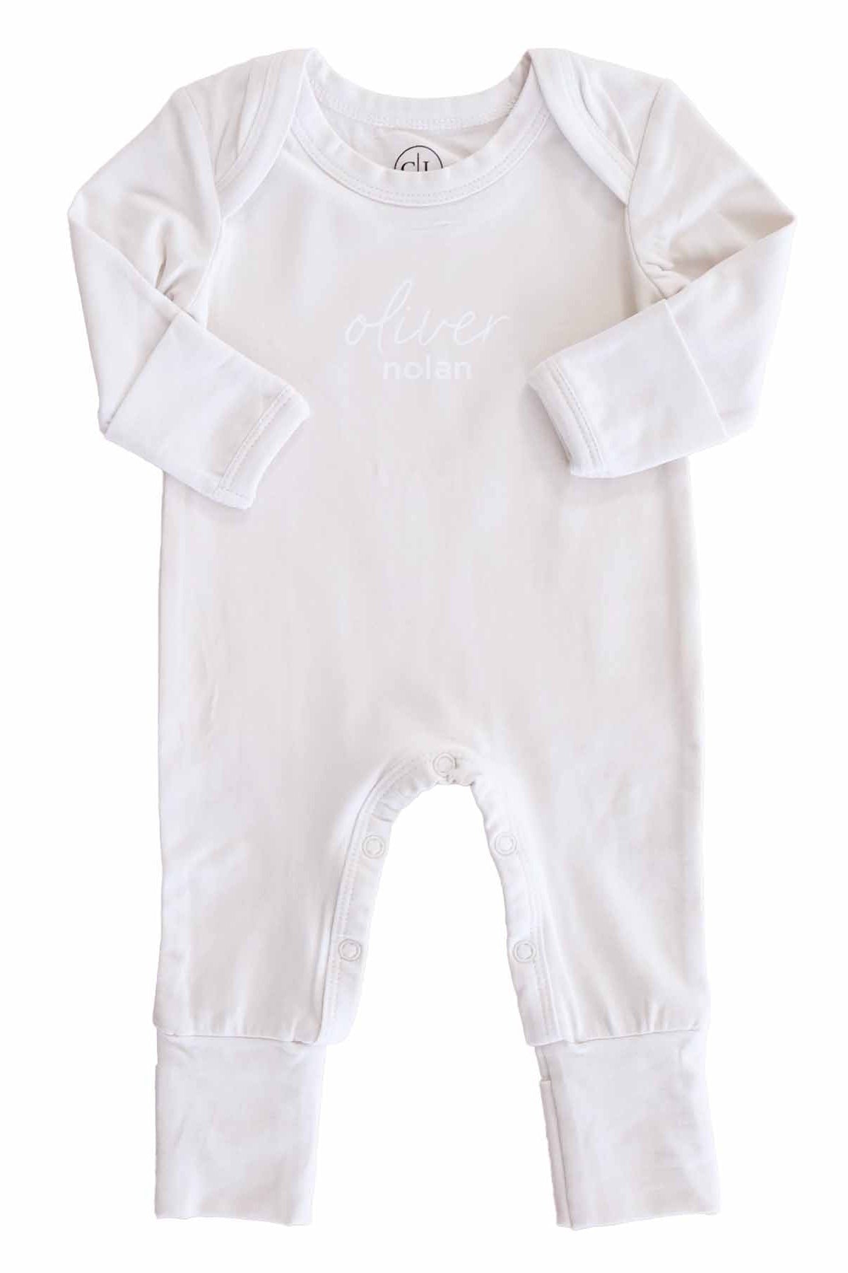 Personalized Full Length Snap Romper | Light Sand