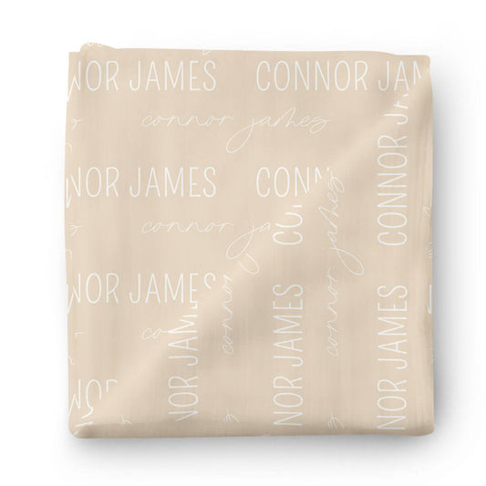Personalized Oatmeal Baby Name Swaddle Blanket - Block & Script