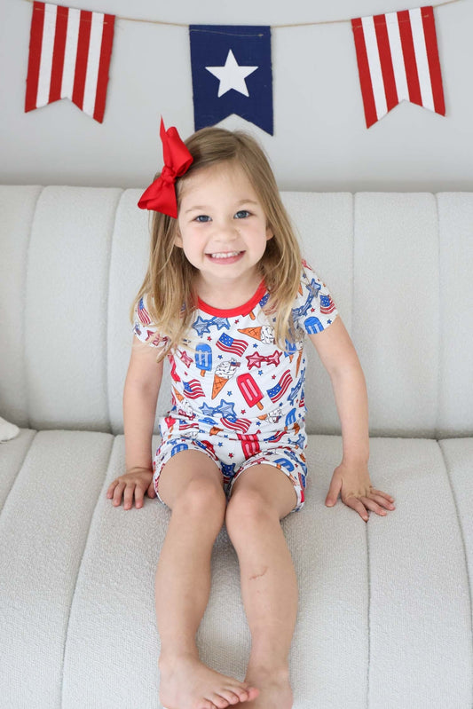 Two Piece Short Pajama Set | Red, White & Cool