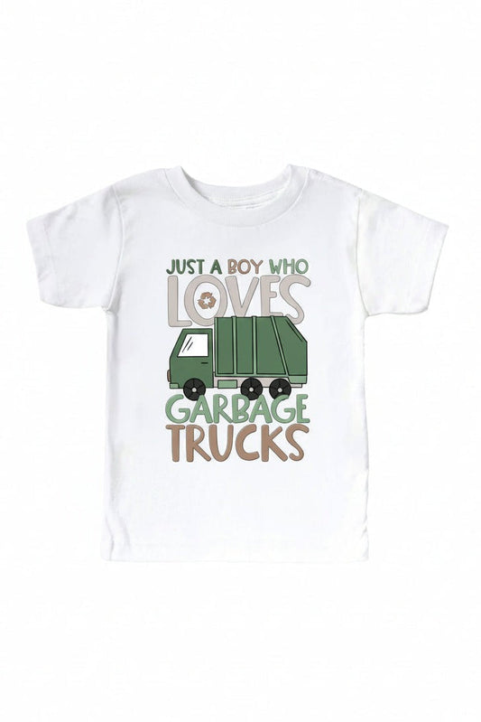 Loves Garbage Trucks Kids Graphic Tee | White