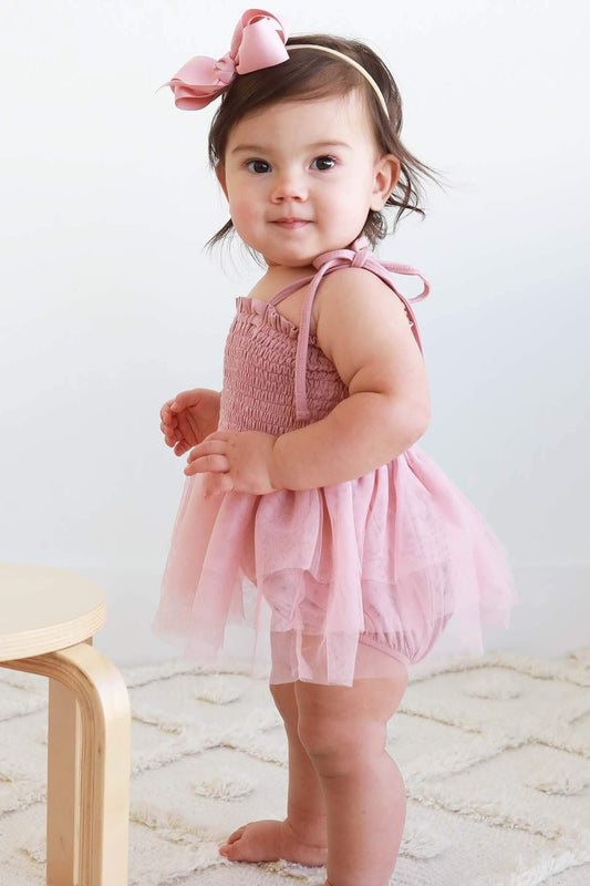Smocked Tutu Bodysuit | Mauve