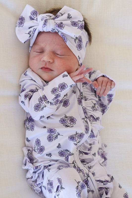 Ruffle Zipper Footie | Amethyst Garden