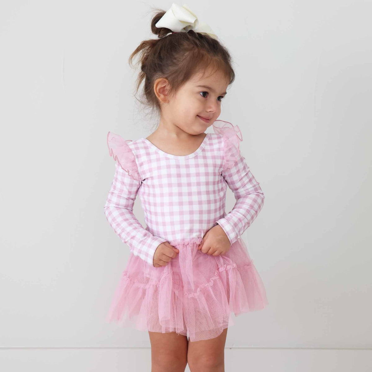 Long Sleeve Ruffle Skirt Leotard | Girly Gingham