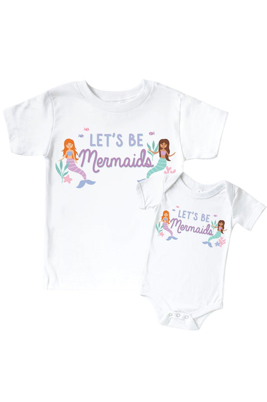 Let's Be Mermaids Graphic Bodysuit & Kids Tee | White