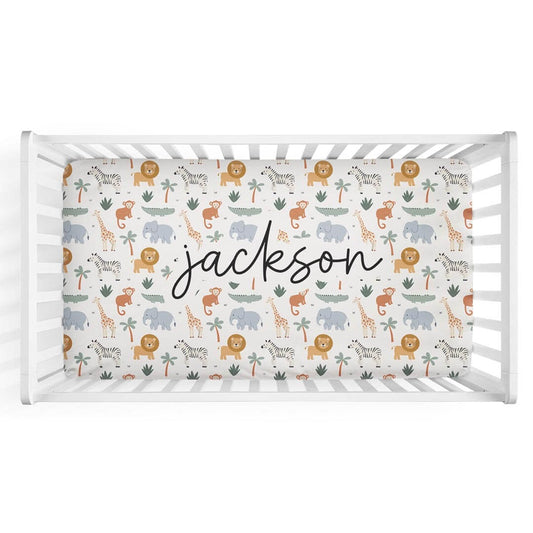 Safari Snuggles Personalized Crib Sheet