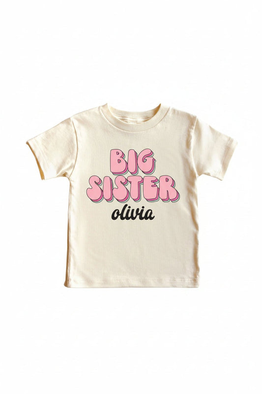 Personalized Big Sister Name Script Tee | Natural