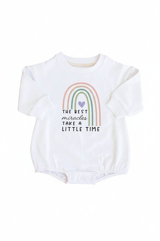 Best Miracles Graphic Sweatshirt Bubble Romper | White