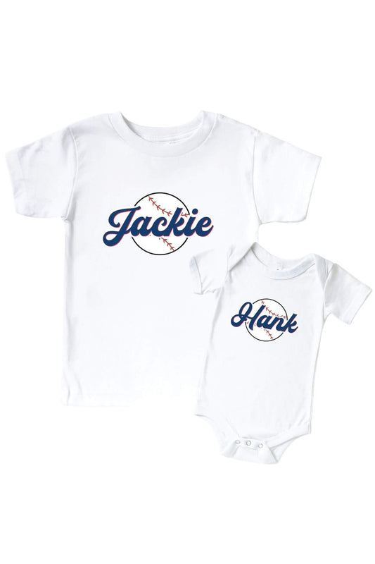Personalized Ballpark Bros Graphic Bodysuit & Kids Tee | White