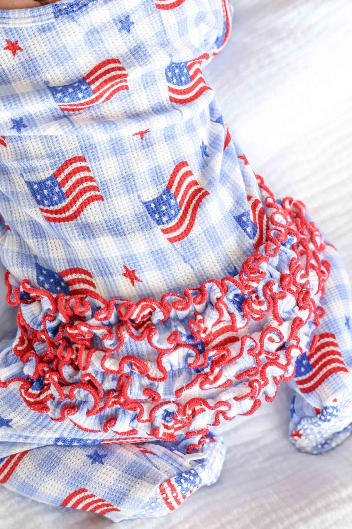 Bamboo Waffle Ruffle Zipper Footie | Star-Spangled Picnic