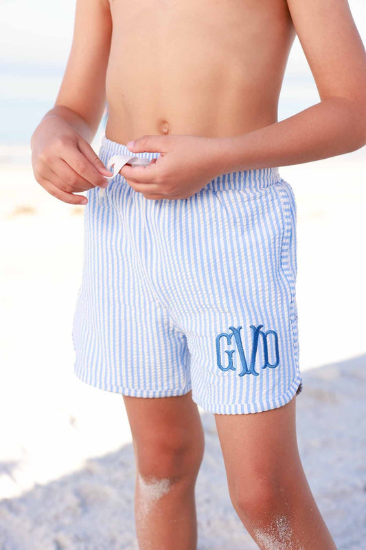 Boy's Swim Trunks | Seersucker Blue