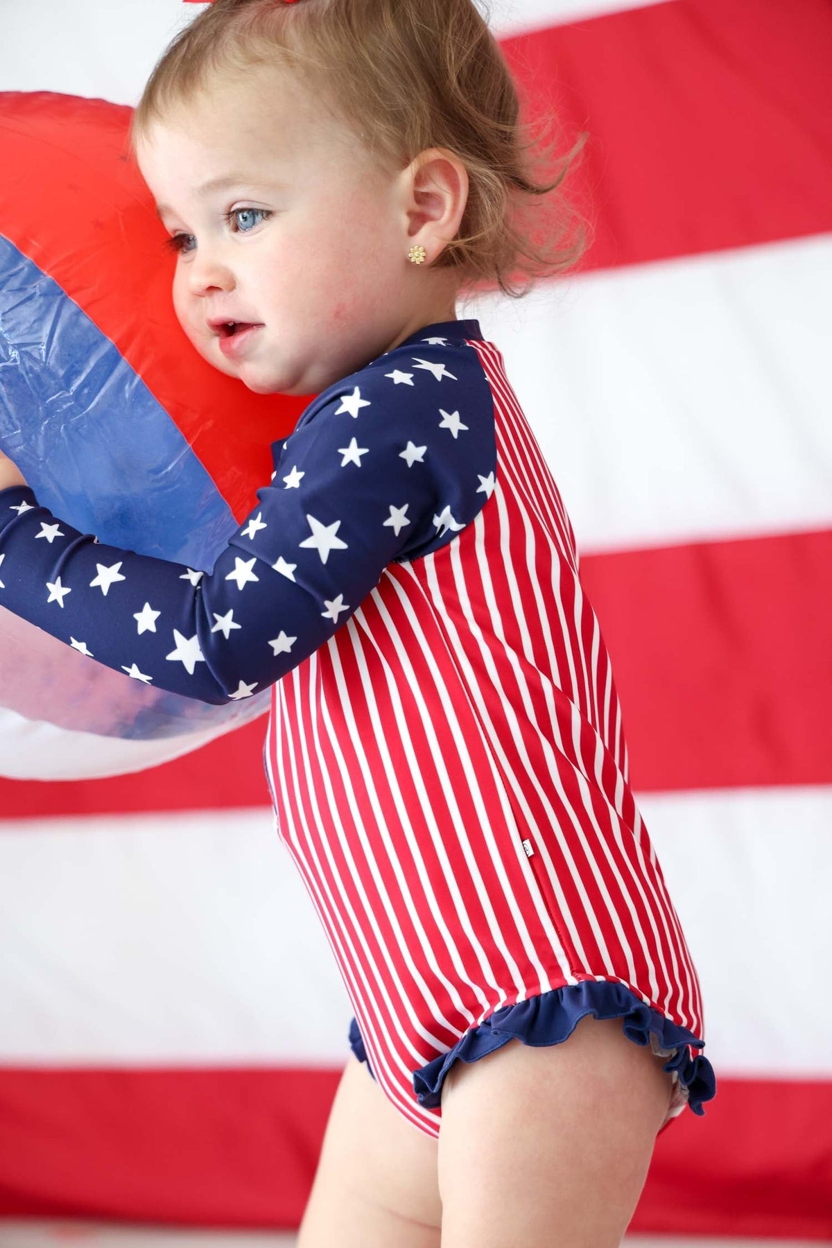 Long Sleeve Rash Guard with Front Zipper | Stars & Stripes Party