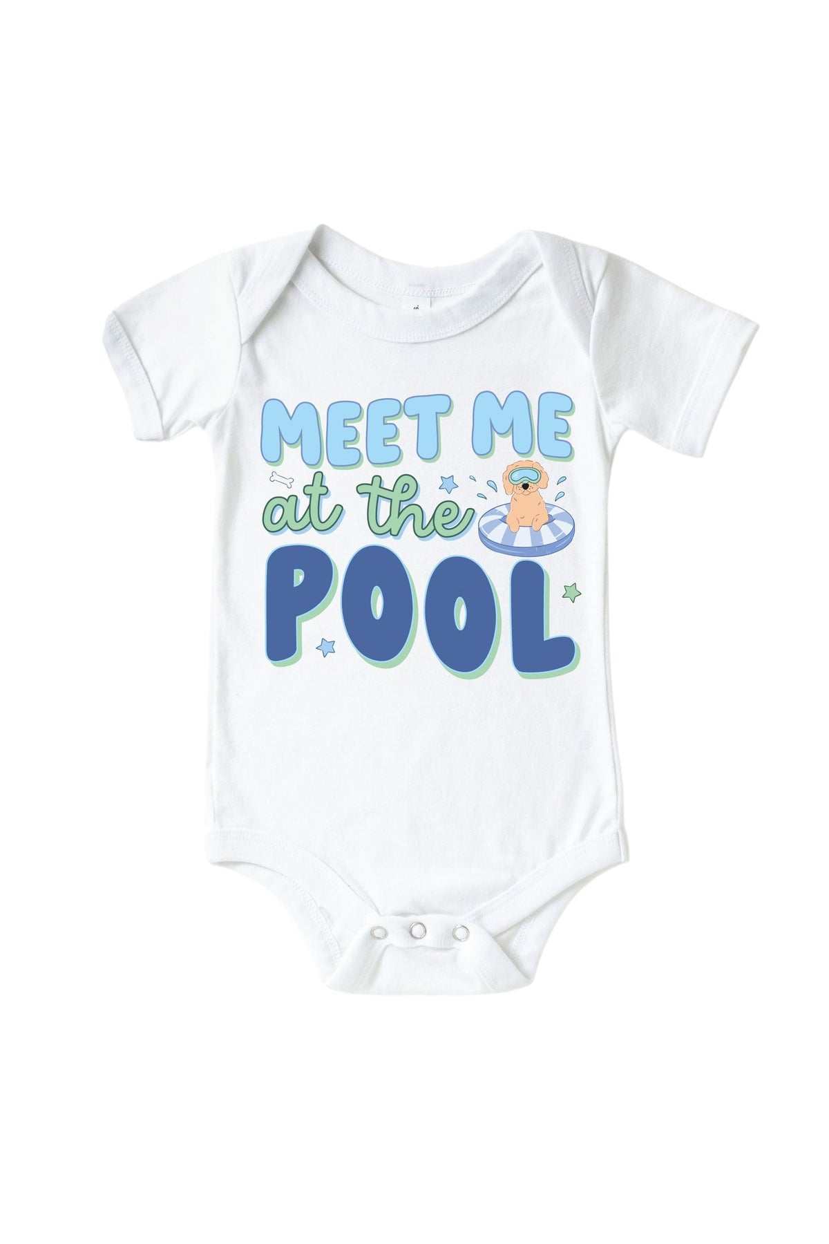Pool Time Blue Graphic Bodysuit & Kids Tee | White