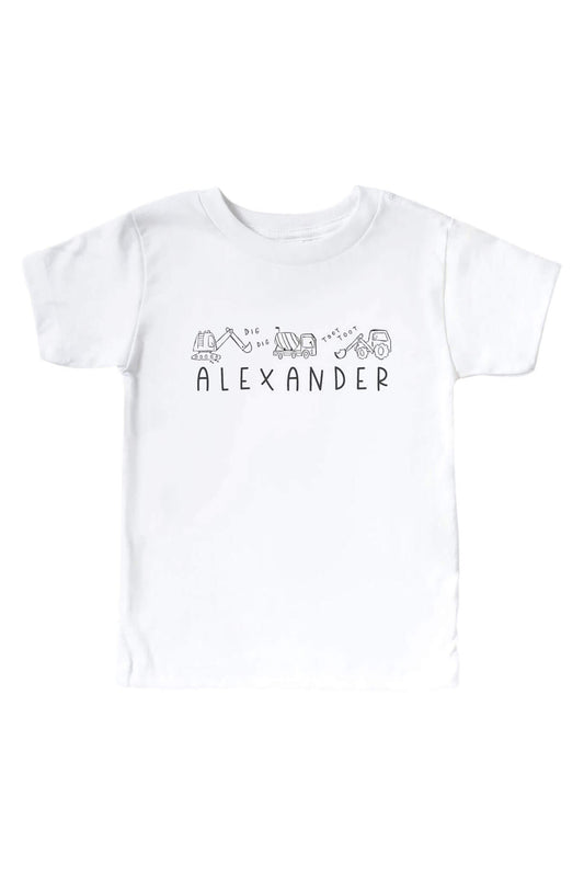 Personalized Doodle Dozers Kids Graphic Tee | White